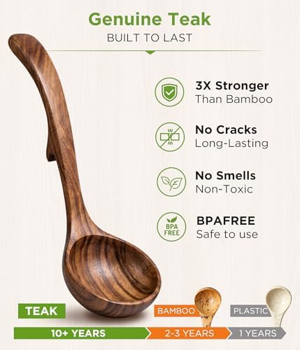 Wooden Spoons for Cooking: 3 Size Teak Wooden Ladle