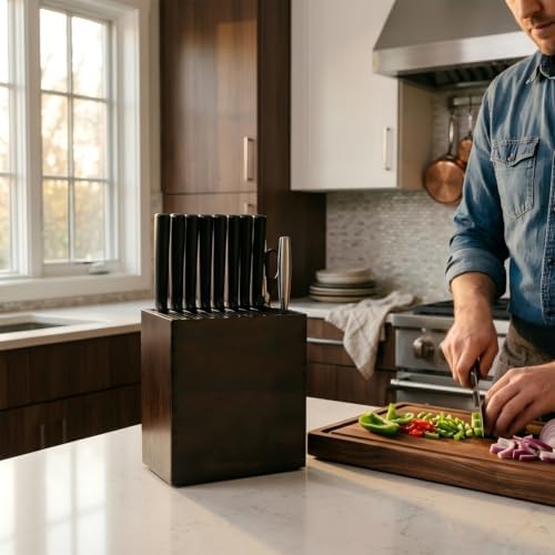 Universal Knife Holder XL Knife Block Without Knives Acacia Wood Dark Brown