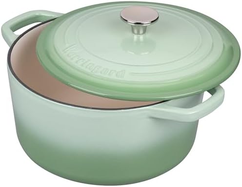 VORRINGARD Enameled Cast Iron Dutch Oven Pot with Lid, for Bread Baking, Round Bread Oven- include Sourdough Bread Baking Supplies Set, 4.5QT, Green