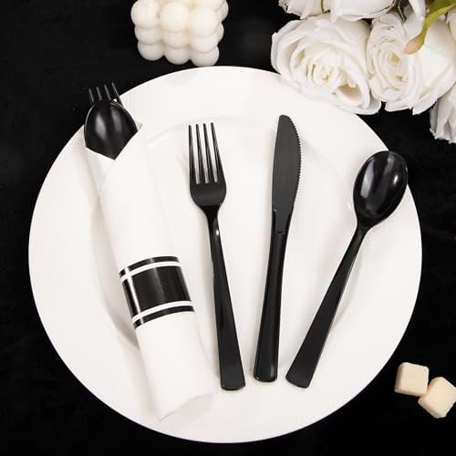 Supernal 120pack Pre Rolled Black Plastic Silverware Set Disposable (Pack of 2)
