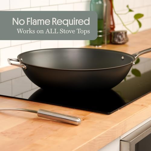 STRATA 14" Carbon Clad® Nitrided Wok, 3-Ply Carbon Steel Cookware with Aluminum Core, Lightweight, Even Heating, Naturally Stick-Resistant & Fast-Heating
