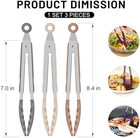 HOTEC Small Silicone Kitchen Tongs 7-Inch Mini Serving Tongs, Set of 3