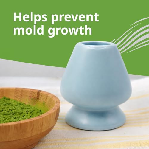 BlendWell Ceramic Matcha Whisk Stand, Light Blue Holder for Bamboo Chasen, Protects Shape and Extends Whisk Life