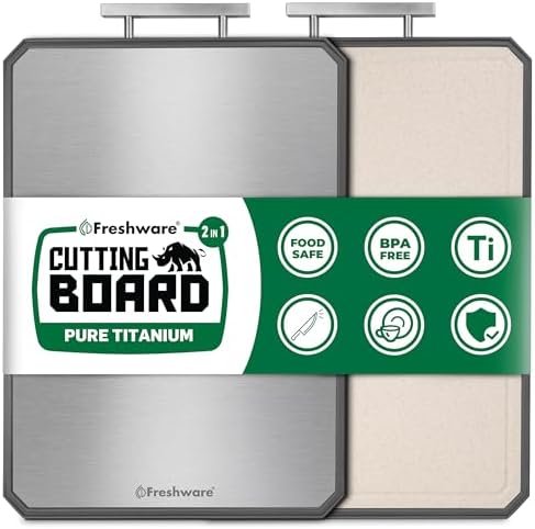 Freshware Titanium Cutting Board for Kitchen, Double Sided and Non Slip Cutting Boards with Handle, Pure Titanium/PP, Chopping Board with Juice Grooves, Dishwasher Safe, Extra Large 19.7" by 13.5"