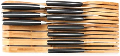 Bamboo Knife Block Holder, 13 Knives Dock, In-Drawer Knife Drawer Organizer