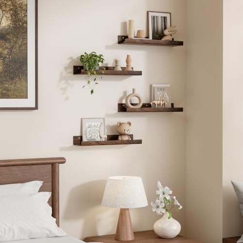 upsimples 4 Pcs 15" Acrylic Shelves for Wall Decor and Display, Walnut