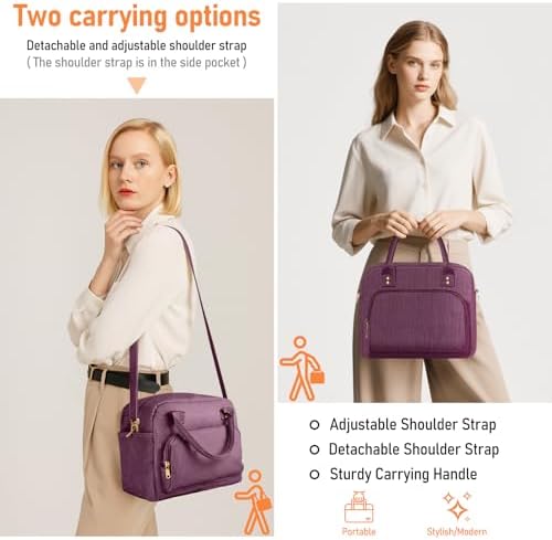 Lunch Bag Large Insulated Lunch Box for Women Men Adult Cute Purple Lunchbox Corduroy Lunch Bags Boxes Pail with Adjustable Shoulder Strap for Work Mom Picnic Office Travel 11.4×6.8×9.1 inches 11.5L