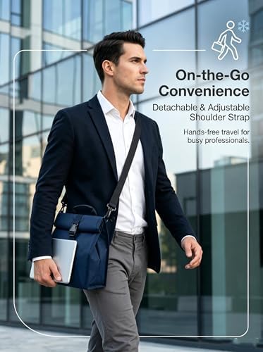ZM-YOUTOO Insulated Foldable Lunch Bag- Lightweight Portable with Adjustable Shoulder Strap Lunch Box for Men, Women, Office, Work, Picnic, Hiking and Beach (Navy Blue(Soft Fabric))