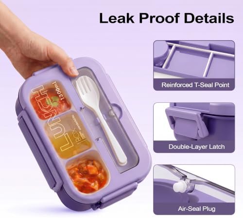 Bento Box Adult Lunch Box, Lunch Containers for Adults 44.5 Oz/5 Cup,Purple
