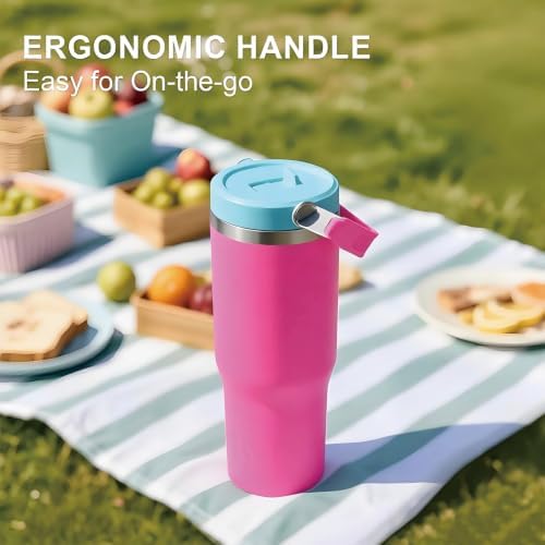 30oz Insulated Tumbler with Handle and Straw Cup,Redbule