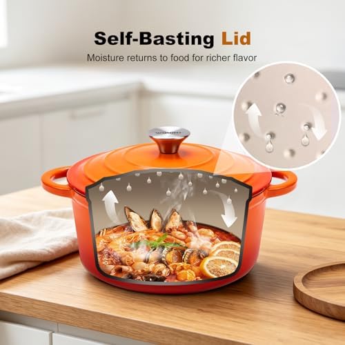 4-QT Enameled Cast Iron Round Dutch Oven With Lid,Oven safe,Orange