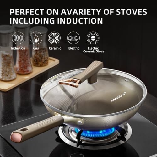 13" Titanium Hybrid Woks with Lid & Stir-fry Pans Nonstick, Induction