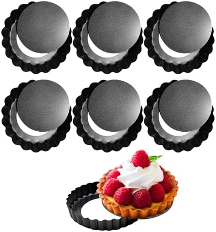 6 Pack Mini Tart Pans 4 Inch with Removable Bottom Round Non-stick Deep Quiche Pan, Heavy Duty Fluted Side for Pies, Egg Tart Molds for Baking, Mousse Cakes, Fruit and Desserts (4 Inch 6pcs)