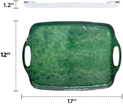 TP Melamine Serving Trays with Handles, 17” x 12”, Set of 2, Retro Green