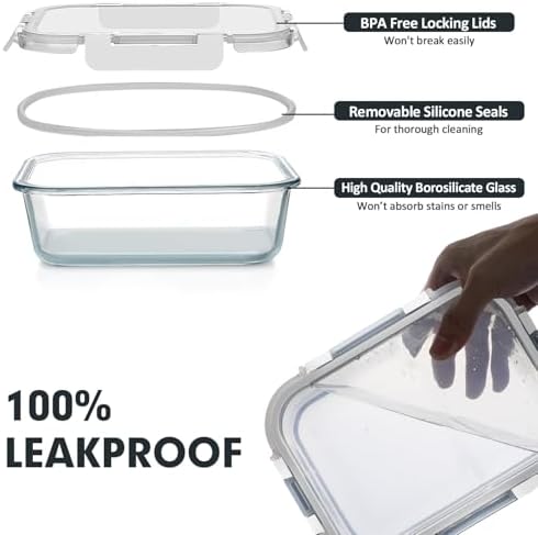 VERONES 30 Pieces Glass Food Storage Containers Set with Lids, White