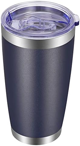 VEGOND 20oz Tumbler with Lid and Straw Stainless Steel Tumbler Cup Vacuum Insulated Double Wall Travel Coffee Mug Powder Coated Coffee Cup, Navy Blue, 1 Pack