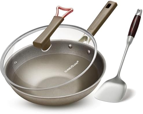 13" Titanium Hybrid Woks with Lid & Stir-fry Pans Nonstick, Induction