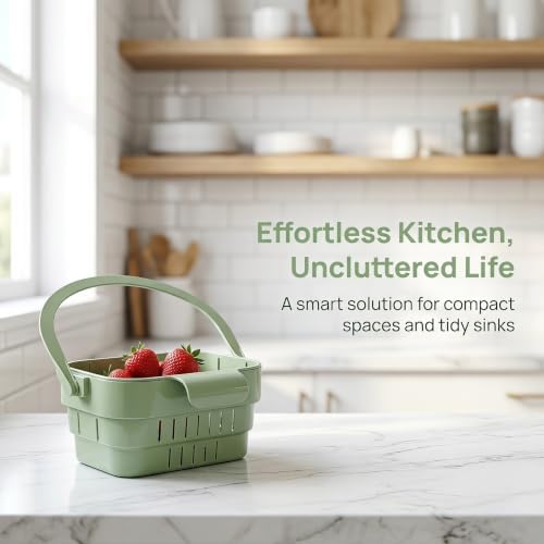 2 Pack Foldable Hanging Sink Strainer Basket, Over Sink Collapsible Colander with Faucet Hook, Kitchen Drain Basket for Washing Fruits Vegetables, Food Scraps Strainer & Sink Organizer