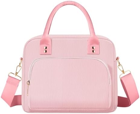 Lunch Bag Large Insulated Lunch Box for Women Men Adult Cute Pink Lunchbox Corduroy Lunch Bags Boxes Pail with Adjustable Shoulder Strap for Work Mom Picnic Office Travel 11.4×6.8×9.1 inches 11.5L