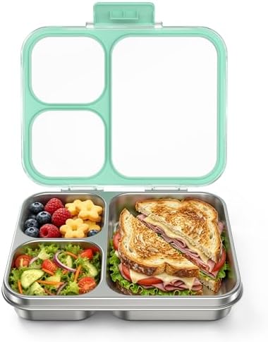 HOMEKOL Stainless Steel Bento Lunch Box 3-Compartment, 4.2Cups, Green