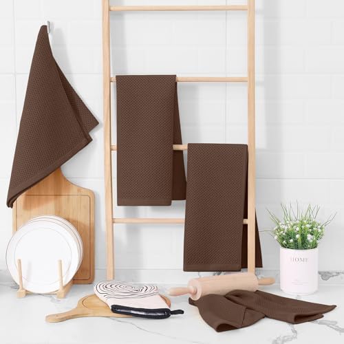 Homaxy 100% Cotton Waffle Weave Kitchen Dish Towels 4-Pack, Coffee