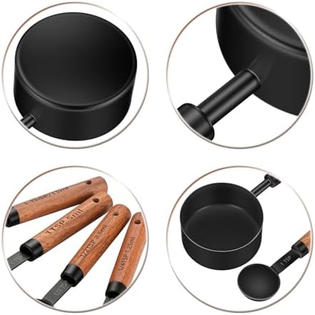 Wooden Handle Measuring Cups & Spoons Set 8-Piece – Stainless Steel, Stackable, Rustic Farmhouse Kitchen Gadgets, Non-Toxic, Dishwasher Safe, Gift for Bakers & New Homeowners