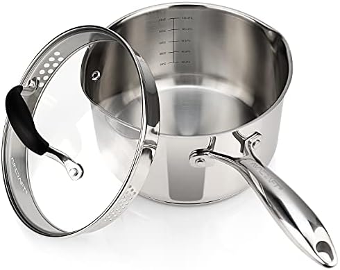 AVACRAFT 3.5 Quart Stainless Steel Saucepan with Glass Strainer Lid