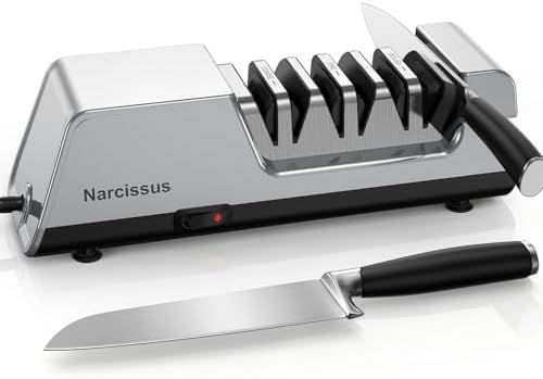 Narcissus Knife Sharpener, 3-Stage Diamond Electric Knife Sharpener for Stainless Steel & Ceramic Kitchen Knives, 40 Seconds Quick Repairing & Polishing, Open Design Port for Scissors Sharpening