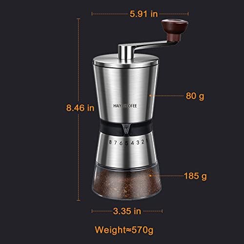 Manual Coffee Grinder with 8 Adjustable Coarseness Settings, Hand Crank Coffee Mill with Ceramic Burr for Espresso Beans, French Press, Pour Over, Drip Coffee – Rustproof, Non-Dulling