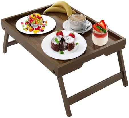 Artmeer FSC 100% Bamboo Bed Tray with Folding Legs, Large, Walnut