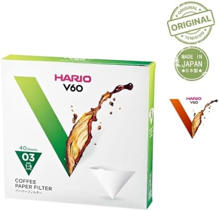 Hario V60 Paper Coffee Filter, Size 03, White, 40ct Box