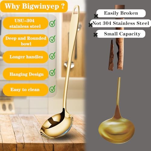 Soup Ladle, Gold Ladles for Serving, 304 Stainless Steel,12.2Inch