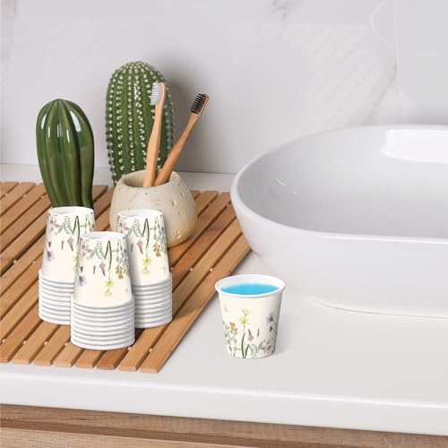 RUSPEPA 2 oz Bathroom Cups, Disposable Paper Cups - 100 Pack Wild Flower Design Printed - Mini Mouthwash Rinse Paper Cups for Home, Bathroom, Picnic, Party, and Events