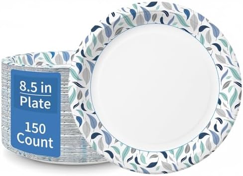 OuMuaMua 8.5 Inch Paper Plates, 150 Count Disposable Paper Plates