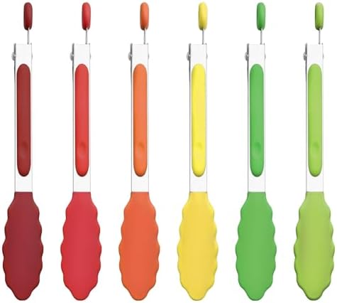 6PCS 7-Inch Silicone Tongs Set, Stainless Steel Tongs with Silicone Tips