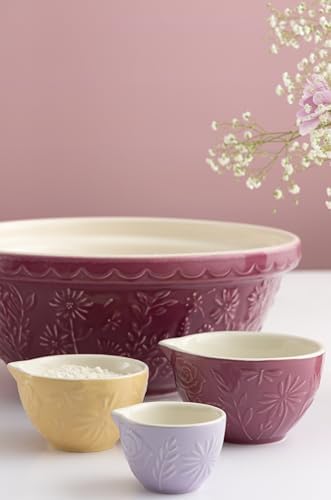 Mason Cash In the Meadow S18 Mixing Bowl, 2.85 Quart Mixing Bowl, Embossed Floral Daisy Design, Durable Ceramic Bowl for Baking Bread Dough, Cake Batter, Cookies & Kitchen Serving Bowl