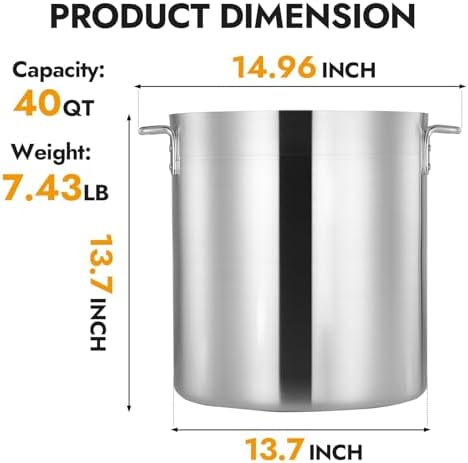 CURTA 40 Quarts Aluminum Stock Pot with Lid, Heavy Duty Commercial Grade Large Capacity Cooking Pot for Boiling, Stewing, Great for Kitchen, Restaurant, Catering, and Home Use, NSF Certified