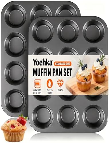 Yoehka 2 Pack Muffin Pan for Baking, Non-stick Cupcake Pan Set, Black