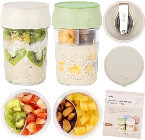 SOLIGT 2 Pack Overnight Oats Containers with Lids (White/Organic Green)