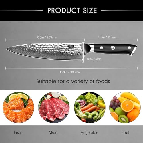 SHAN ZU Chef Knife, 8 Inch Damascus Steel Knife