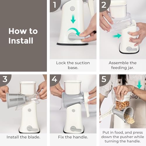 X Home 5‑in‑1 Rotary Cheese Grater for Kitchen, White