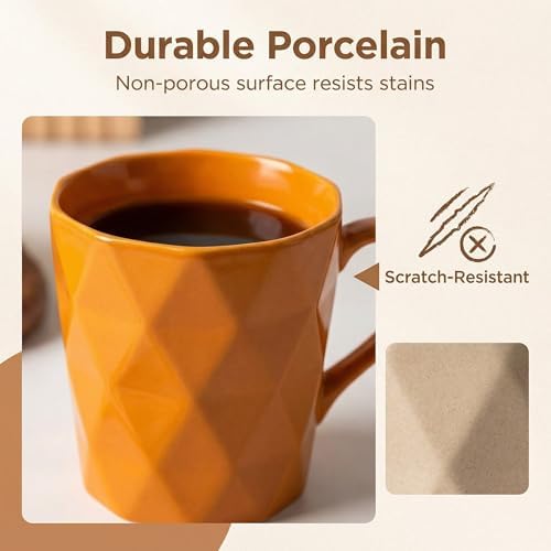 11 Ounce Porcelain Mugs, Set of 6, Tea and Cocoa Mug Set, Multicolor, Matte
