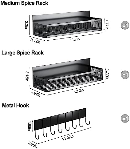 Aufworld Magnetic Spice Rack for Refrigerator, 3 Pack Magnetic Shelf, Moveable Fridge Organizer with 8-Hook Rack, Seasoning Organizer for Kitchen