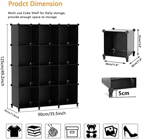 AWTATOS 12 Cube Storage Organizer, Closet Organizer Storage Shelves, Black