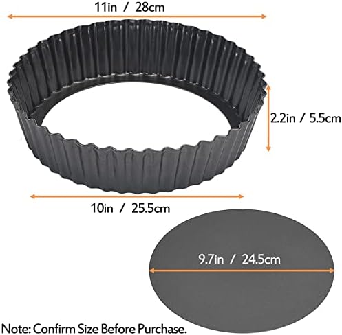 2 Pack 11 Inch Nonstick Tart Pan, Quiche Pan, Carbon Steel Deep-dish Pie Pan with Removable Loose Bottom