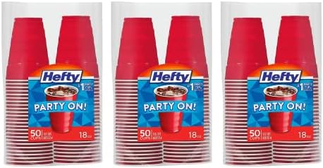 Hefty Easy Grip Disposable Plastic Cold Cups, Red, 18 Ounce (50 Count (Pack of 3))