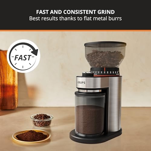 KRUPS Flat Burr Coffee Grinder 18 Settings 2-20 Cups Stainless Steel