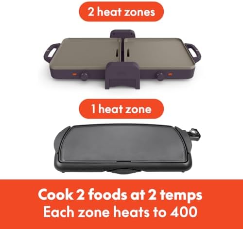 bella 10"x20" Fold and Store Griddle, Non-Toxic, Ceramic Coating, Plum