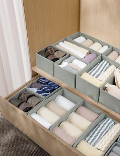 Fordonral Drawer Organizer Clothes, Foldable Fabric Dresser Organizer Closet Organizers and Storage Box for Underwear,Folded Clothes,Baby Clothing,Socks,Bra,Towels,Ties(6M+6S,Gray)