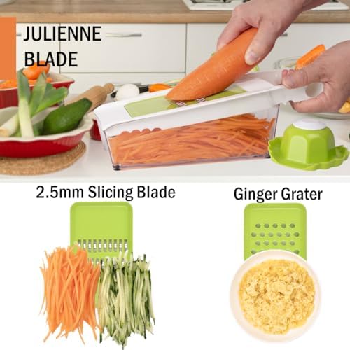NACOLUS Cheese Grater with Container,5 In 1 Mandoline Slicer for Kitchen,Multi Purpose Vegetable Slicer, Easy to Clean Vegetable Chopper,Cheese Shredder,Julienne Slicer and Peeler